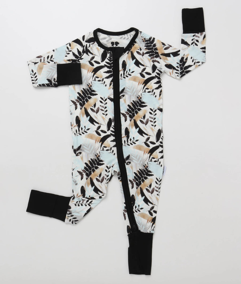 Blue Leaves Bamboo Zipper Sleepwear