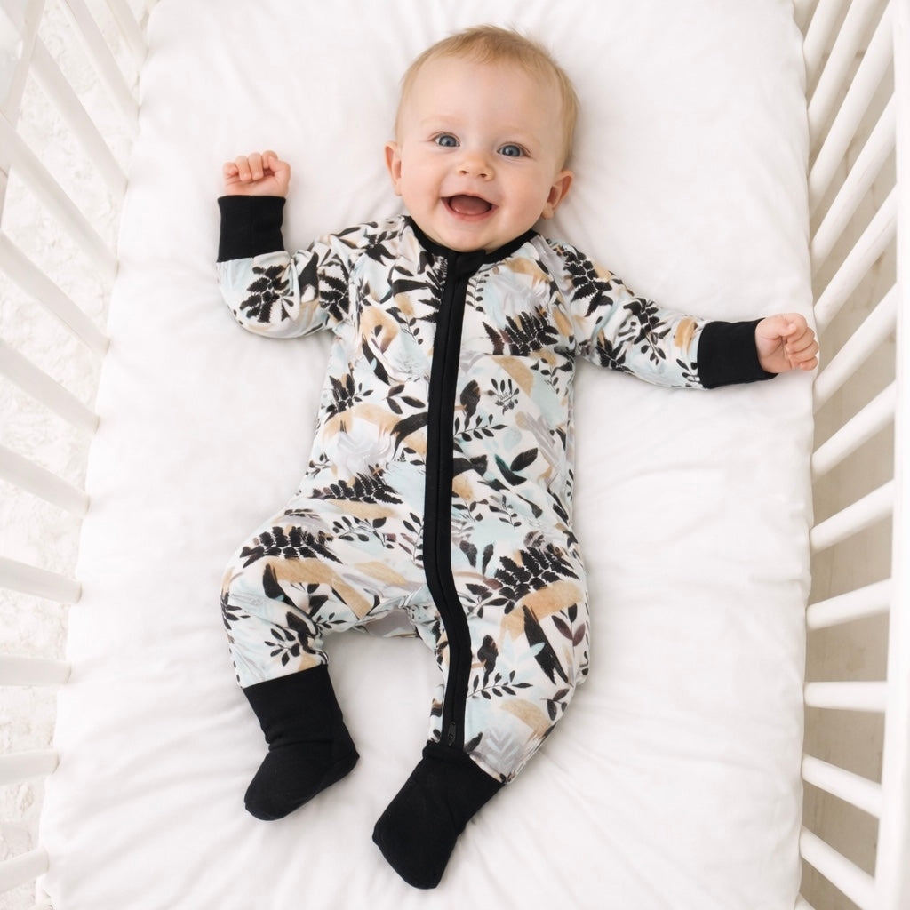 Blue Leaves Bamboo Zipper Sleepwear